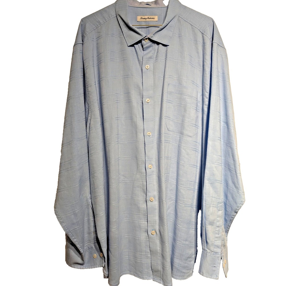 Tommy Bahama Shirt Mens 2XL Blue Textured Button Up Long Sleeve Casual Pocket